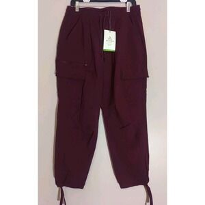 Alpine Women Deep Bordeaux Plum Trail Pockets Drawstring Jogger Pants Size L